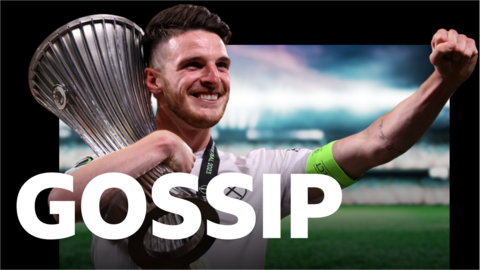 Declan Rice holds the Europa League Conference trophy