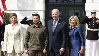 President Joe Biden and first lady Jill Biden welcome President of Ukraine Volodymyr Zelensky and his wife Olena Zelenska