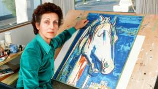 Francoise Gilot in her art studio circa 1982 in La Jolla, California