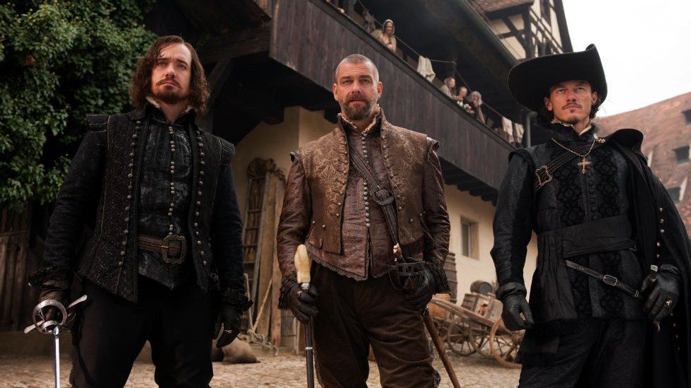 Here he is with Matthew Macfadyen (left) and Luke Evans (right) in Paul WS Anderson's 2011 movie adaptation of The Three Musketeers