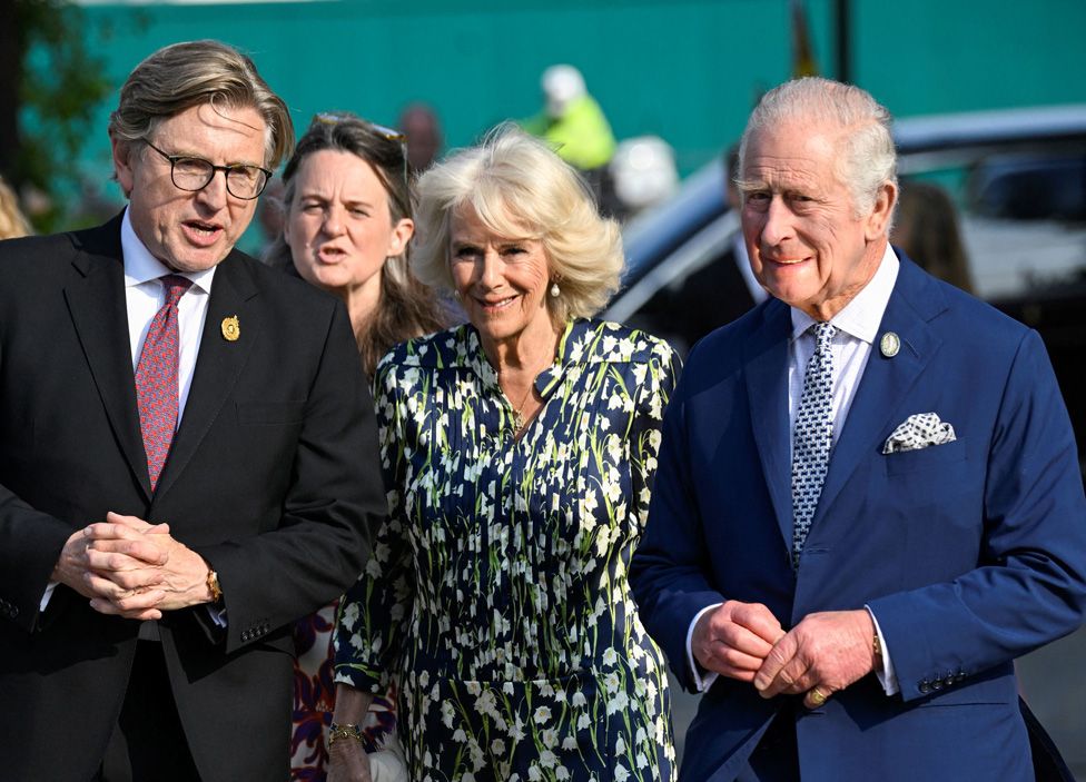 King Charles III and Queen Camilla with Keith Weed, President of Royal Horticultural Society during a visit to the RHS Chelsea Flower, at the Royal Hospital Chelsea, London.