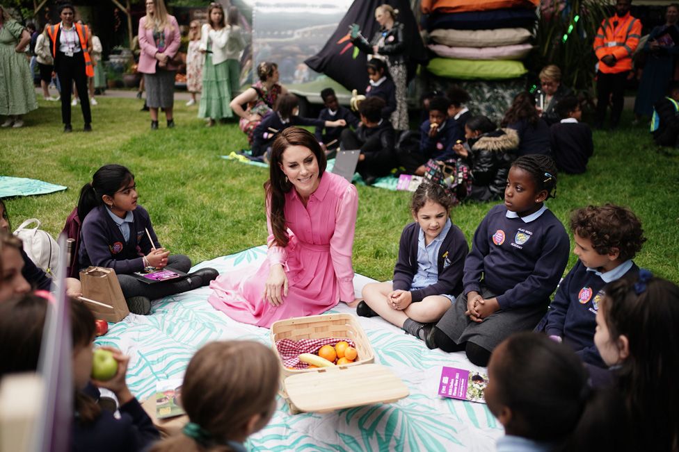 Catherine, Princess of Wales hosts a children's picnic at a newly created garden at Chelsea Flower Show, in London, Britain, May 22, 2023.