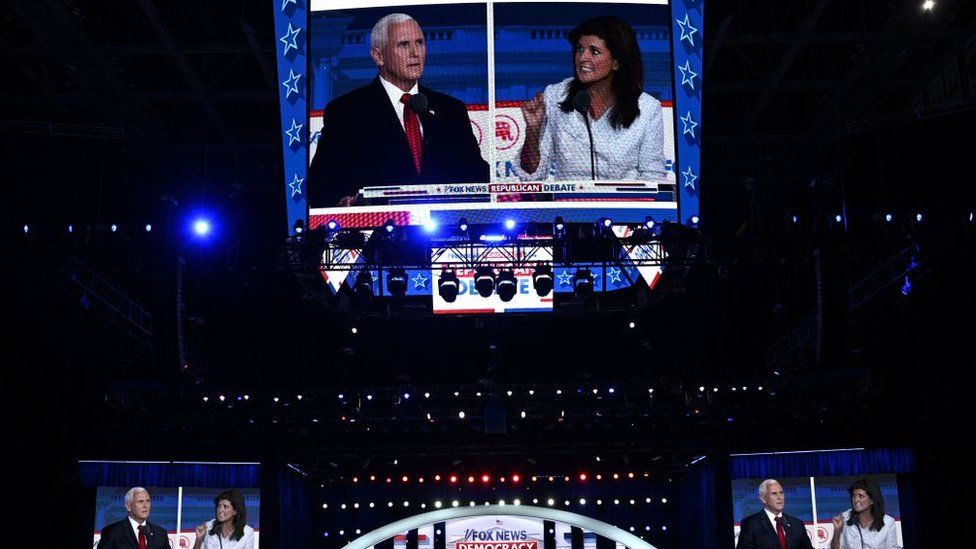 Mike Pence and Nikki Haley spar at the Republican debate in August 2023