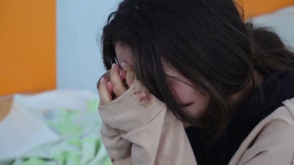 A girl in tears in hospital in Nagorno-Karabakh